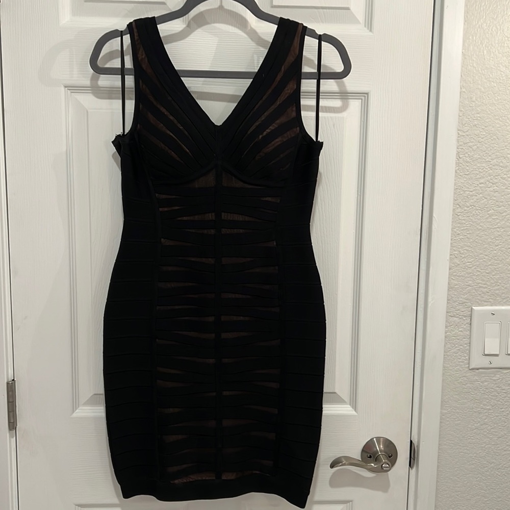 Black and nude bandage dress